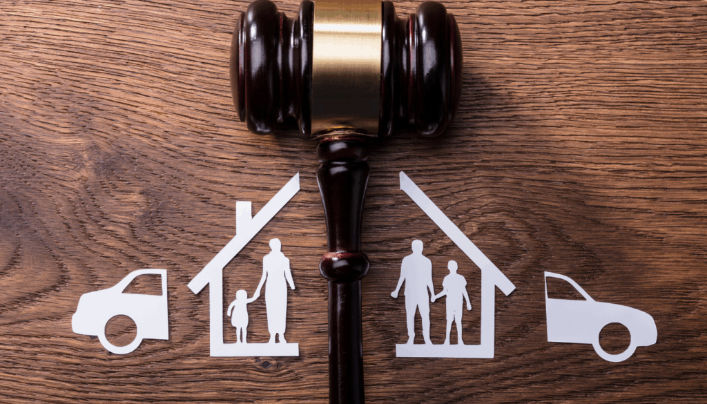 Can you get a divorce without a lawyer – gavel with family separation icons representing divorce process