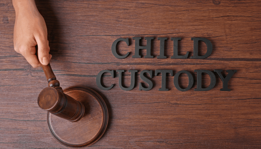 Judge’s gavel beside the words “Child Custody,” representing how to get full custody.
