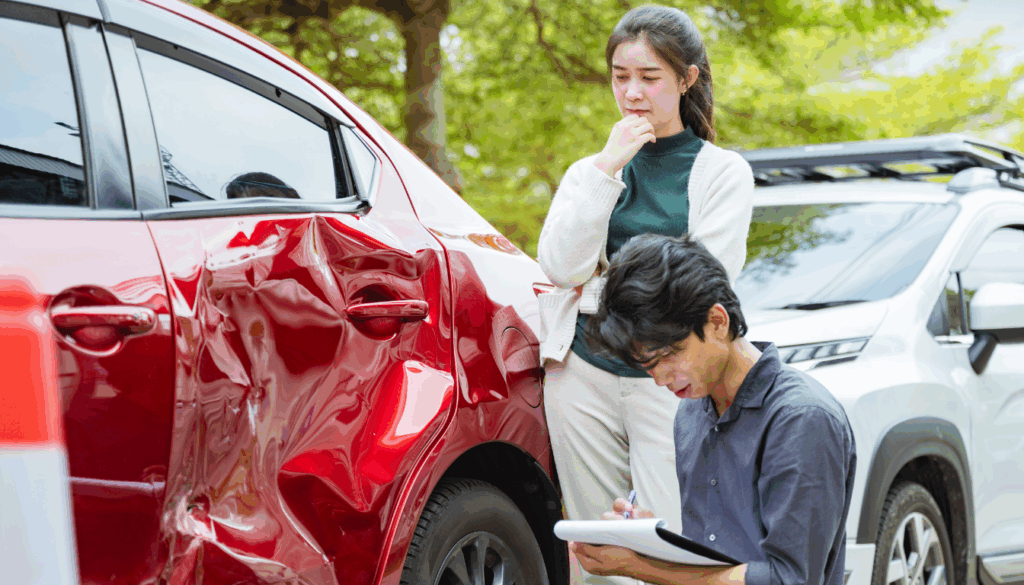 A car after an accident indicating car crash settlement