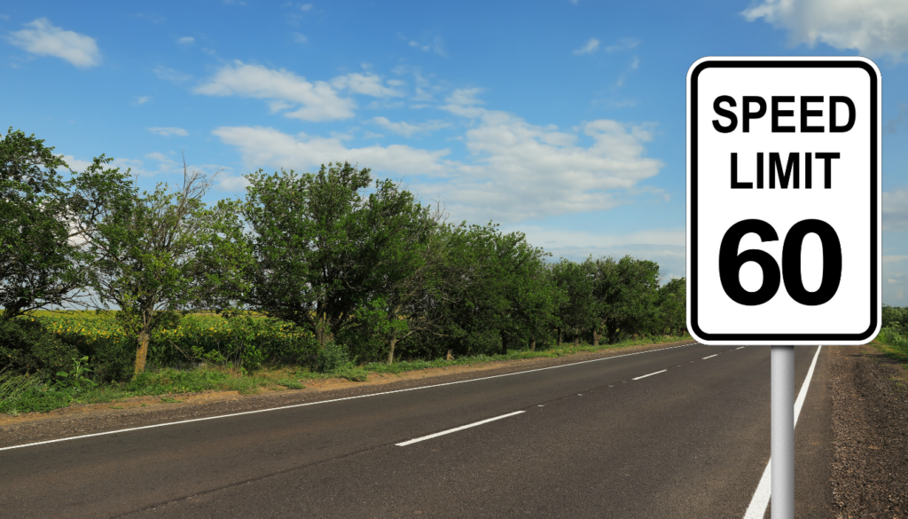 60 mph speed limit sign on Maryland road for speeding law and ticket regulations